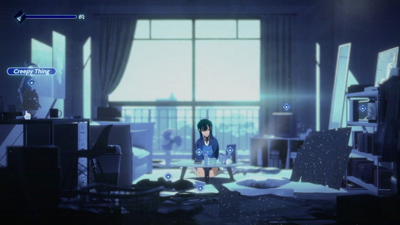 Official Rain98 screenshot: a dark blue demo scene from the Steam store page