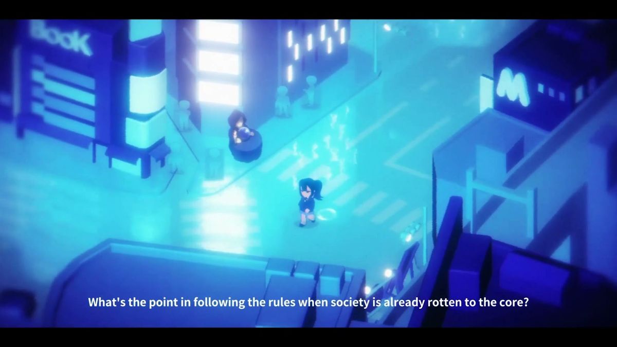 Official Rain98 screenshot: a story scene from the demo build